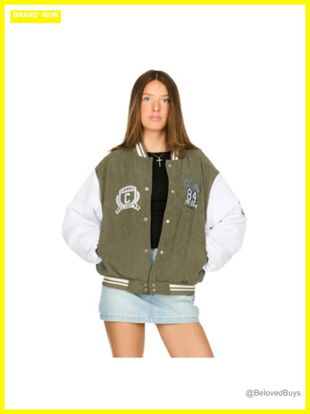Oversized Corduroy Bomber Jacket Cotton Blend Embroidered Snap Streetwear